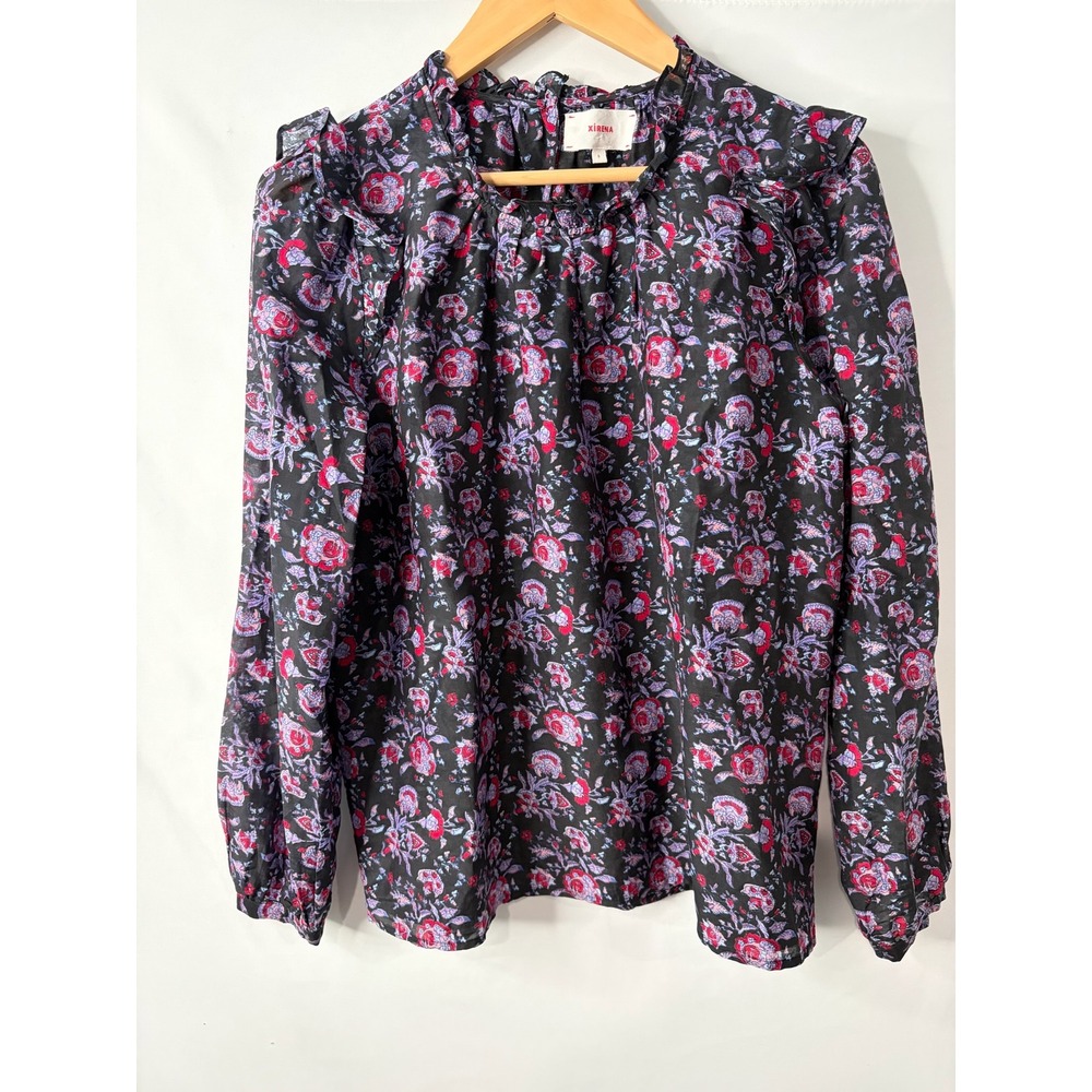 Xirena Blouse Top Womens Small Purple Floral Boho Artsy Cottage Preppy Ruffle